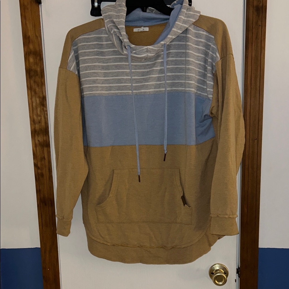 Maurices Women's Hoodie with Tan and Blue Stripes